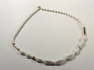 16 " Vintage Czech Necklace White Round Rondelle Oval Twist Glass Beads Findings
