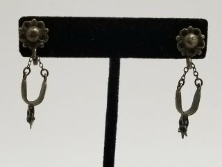 Vintage Mexico Silver Dangle Cowboy Boot Spur Screw Back Earrings