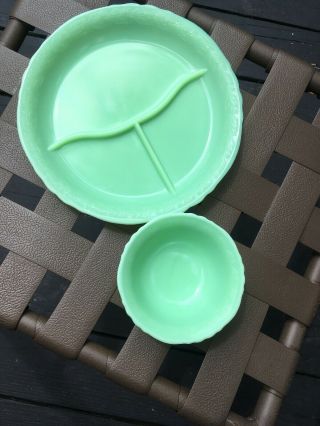 Vintage Depression Mckee 2 Piece Set Matching Divided Plate One Small Bowl