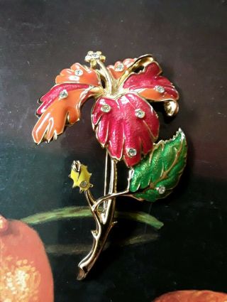 Vintage Large Huge 4.  5 " Colorful Flower Pin Brooch Vibrant Colors Gold Tone