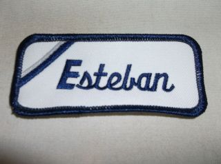Esteban Embroidered Vintage Sew On Name Patch Tag Dark Blue On White