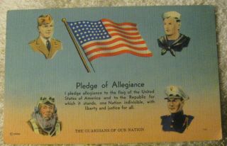 Vintage Ww2 1944 Us Pledge Of Allegiance American 48 Star Flag Military Postcard