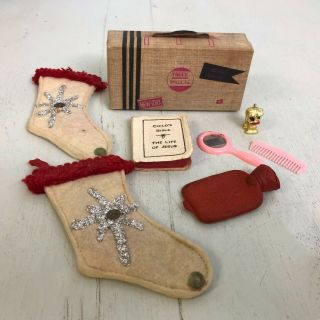 Vtg Vogue Ginny Doll Suitcase,  Bible,  Stockings,  Poodle Charm,  Comb & Mirror