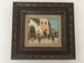 Vtg Mid Century Arabesque Burwood Small Framed Oil Painting Signed Ma M.  Angelo