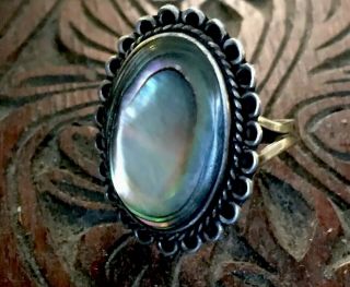Vintage Taxco 925 Sterling Silver Braided Abalone 1 " Ring Size 7,  4.  5g Signed