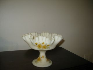 Vintage Fenton Yellow Burmese Compote Hand Painted By A.  Mason Floral Design