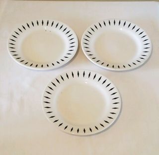 Set Of 3 Vintage Homer Laughlin Black Diamonds White Dessert Plates - 6 1/2 " D