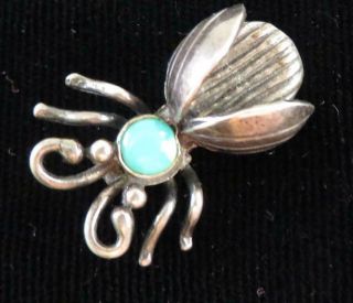 Vintage Navajo Sterling Bug Spider Fly Pin With Turquoise Stone