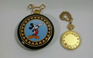 Vintage Walt Disney Mickey Mouse Pocket Watch With Chain And Tin,  Verichron