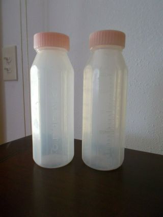 Vintage Pair Evenflo Pyramid Plastic Pink Baby Bottle 8 Oz Made In Usa