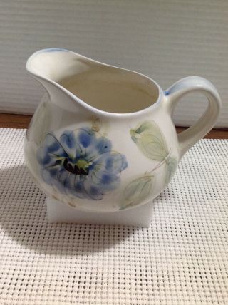 Vintage Portugal Pottery Pitcher Creamer Blue & White Floral Hand Painted