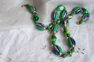 VINTAGE JEWELLERY ART DECO 1930S GREEN MULT COLOURED STUNNING NECKLACE 2