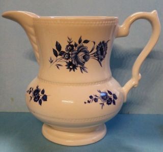 Vintage Lord Nelson Pottery England White With Blue Floral Pitcher 12 - 72 Crazing