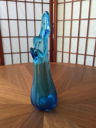 Vintage Mcm Blue Colored Glass Tall Drip Vase Mid - Century 1960s 1950s
