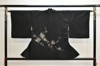Vintage Silk Kimono Jacket:elegant Pine Tree Needle@yg55