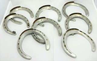 8 Vintage Aluminum Horse Shoes Ready For Crafts Thoro Bred 3,  4,  5 USA 1 4