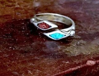 Vintage Navajo 925 Sterling Silver Turquoise Coral Wrap Band Ring Size 6,  3g