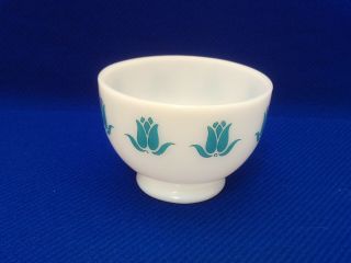 Vintage Fire - King " Tulip " 13oz.  Cottage Cheese Footed Bowl 1957 - 1958 Turquoise