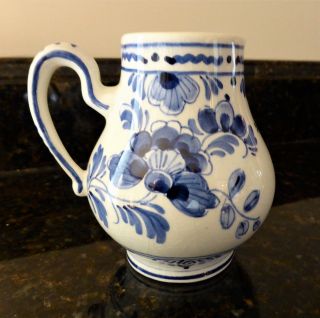 Vintage Blue Delft 4” Floral Pottery Pitcher,  Dp Delft Vb,  Holland,