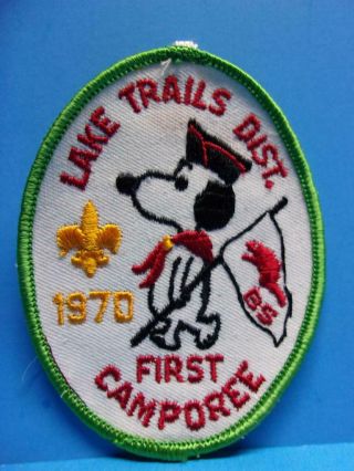 Vintage Boy Scouts Snoopy Lake Trails District First Camporee 1970 Camp Patch