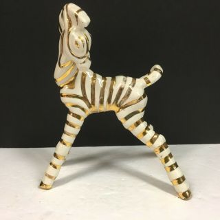 Vintage Mid Century Modern Ceramic Gold Striped Zebra Figurine