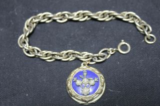 Vintage Blue Enamel Faux Pearl Trifari Photo Locket Pendant On Bracelet
