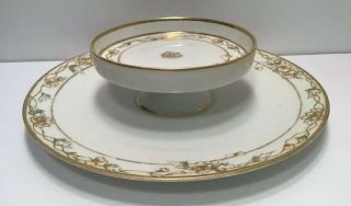 Vintage Hand Painted Nippon 2 Tier Serving Plate With Gold Trim