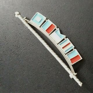 Signed Coro Vintage Silver Tone Red Blue Enamel Flag Pole Brooch Pin R53