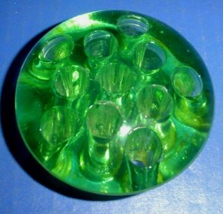 Green - - Glass Vintage Flower Frog - - 11 Holes - - 3 - 1/4 " Diameter