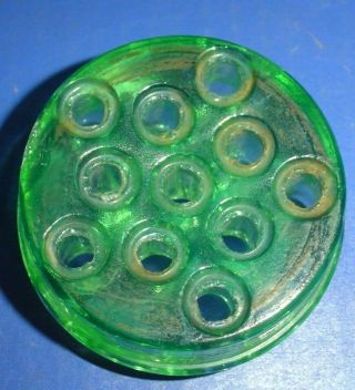 Green - - Glass Vintage Flower Frog - - 11 holes - - 3 - 1/4 