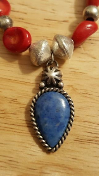 Carolyn Pollack Sterling Silver Sodalite Turquoise Coral Necklace Native Vintage