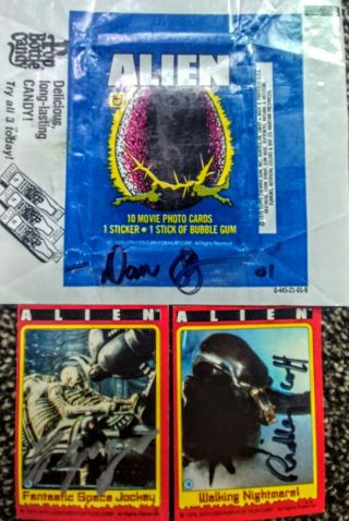 Alien Autographed/hand - Signed X3 Vintage 1979 Cards;h.  R.  Giger,  Scott,  O 