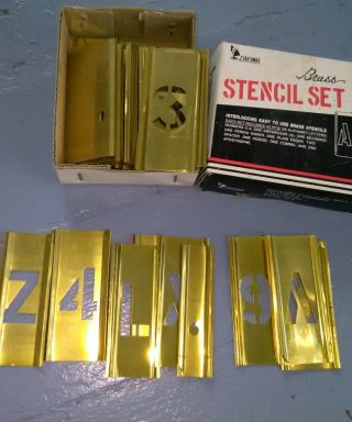 Vintage Interlocking Set Brass Stencils Letters And Numbers