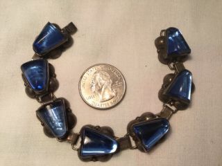Vintage Mexican 7 3/8” Long Chunky Bracelet Blue Glass Bezel Set Stones Ebc Mark