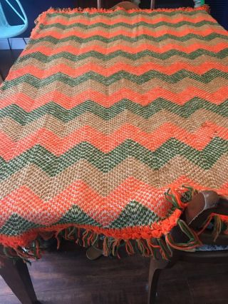 Vintage Hand Crochet Afghan Throw Blanket Colors Knit 66x45
