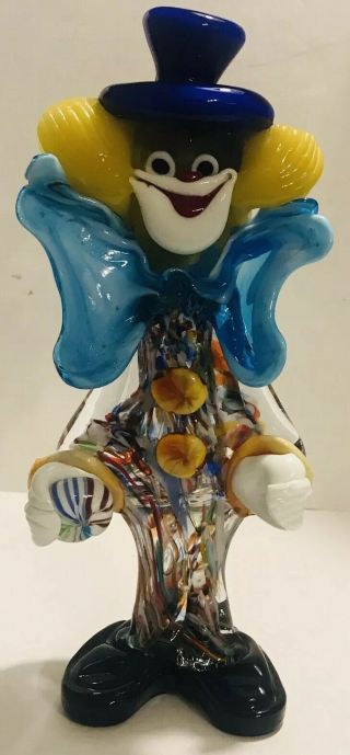Large Vintage Murano Art Glass Multicolor Clown With Ball Figurine 11 - 1/2” Tall