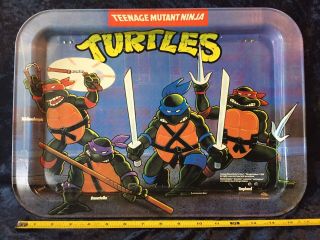 Vintage 1988 Teenage Mutant Ninja Turtles Metal Folding Tv Tray 12.  5x17.  5 80s