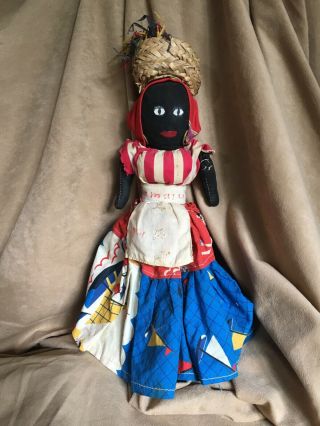 Vintage Handmade Jamaican Folk Art Jamaica Cloth Doll 13”