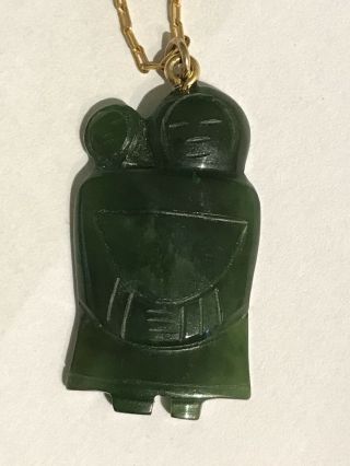 Vintage Carved Nephrite Jade Inuit Pendant Mother And Baby