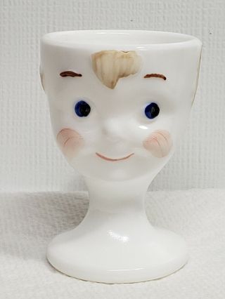Vintage Guernsey Glass Kewpie Doll Face Egg Cup Milk Glass Painted Signed