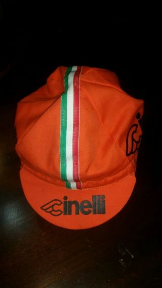 Vintage Cinelli Orange With Italian Color Stripe Cycling Cap Cycle