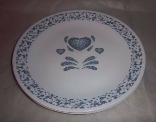 Set Of 4 Vintage Corelle Blue Hearts Dinner Plates
