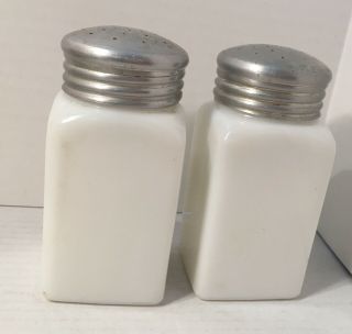 Vintage Milk Glass Salt & Pepper Stove Top Large Shakers Black Letters 8