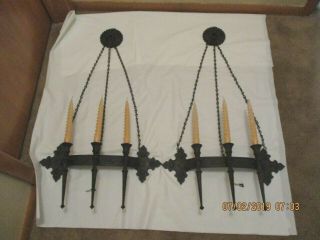 Vintage Pair Medieval Gothic Style Wall Hanging Candle Sconces Patent Date 1966
