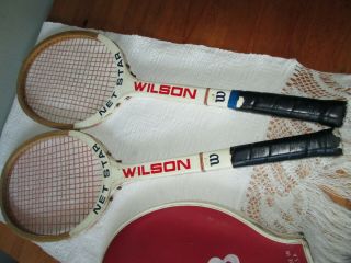 VINTAGE Wilson Net Star Wooden Tennis Racquets w one cover 5