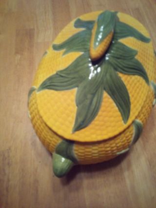 Vintage Ceramic Corn On The Cob Covered Casserole Serving Dish With Cover