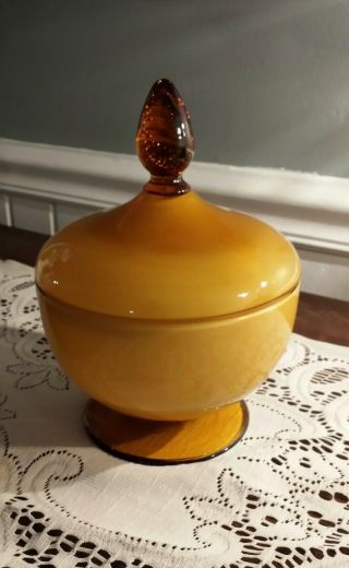 Vintage MCM Cased Glass Candy/Apothecary Jar w/ Lid Amber Caramel Murano? 2