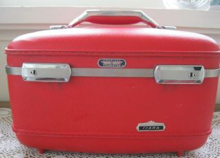 Vintage American Tourister Tiara Luggage Red Over - Night Train Makeup Case W/key