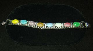 Vintage signed Sarah Coventry Moon Glow Pastel Cabochon Bracelet with safety cha 3