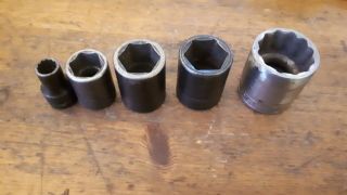 5 Vintage Snap - On 1/2 Inch Drive Sockets 1 5/16.  1.  3/4.  15/16.  7/16.  In